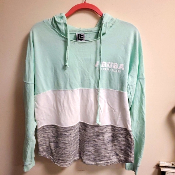 PINK Victoria's Secret Tops - ARUBA Gray White Blue Colorblock Hoodie Sweatshirt